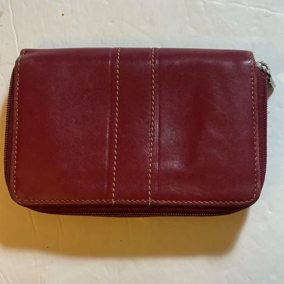 VTG Balenciaga Paris Cherry Red Leather Bifold Walllet Snap Zipper Closures - Picture 10 of 11